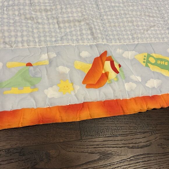 Vintage Baby Kids Quilt 39" x 39" Square rocket plane Helicopter Thick Warm - Picture 4 of 11